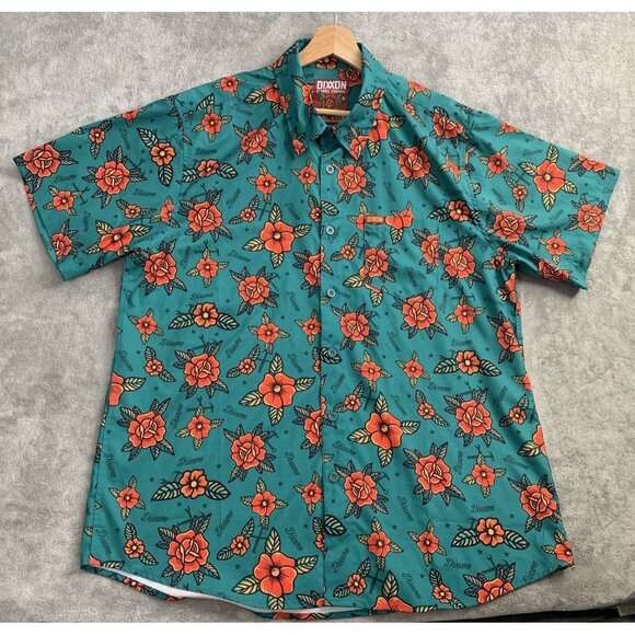 Dixxon Shirt Mens XL Stay Gold Party Floral Print AOP Short Sleeve Button Up - Picture 1 of 8